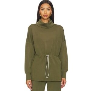 Varley Freya Sweat Olive Green DoubleSoft Cowl Neck Drawstring Pullover Small